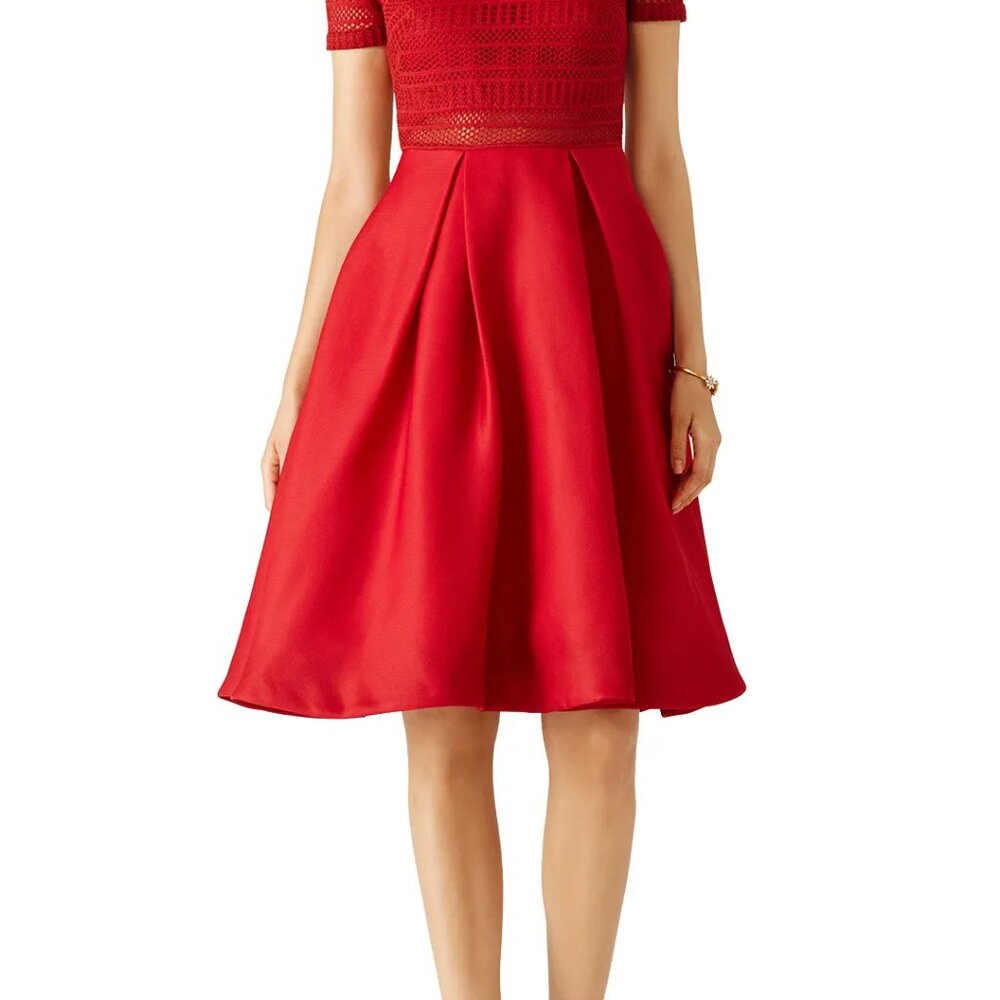 ML Monique Lhuillier Red Contrast Top Ballerina Dress